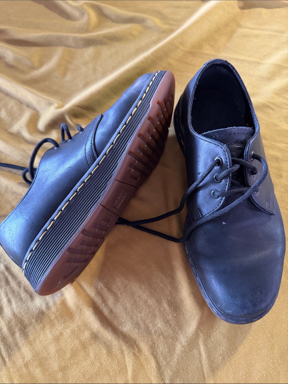 Dr. Martens Black Leather Derby Shoes with Brown Sole